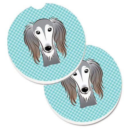 Carolines Treasures Checkerboard Blue Saluki  Cup Holder Car Coaster, PK2 BB1167CARC
